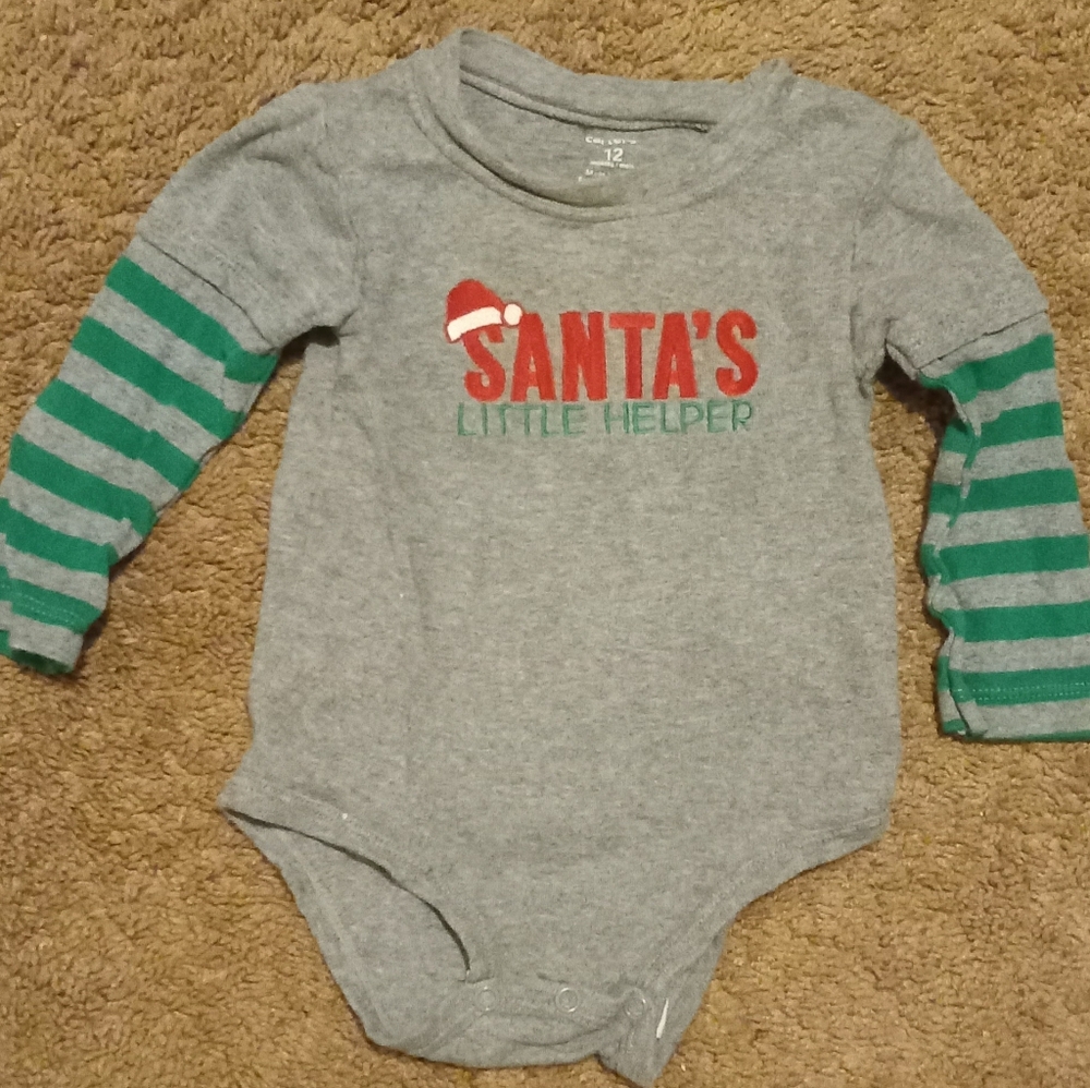 Carter's Christmas Gray Onesie with Red and Green Accents